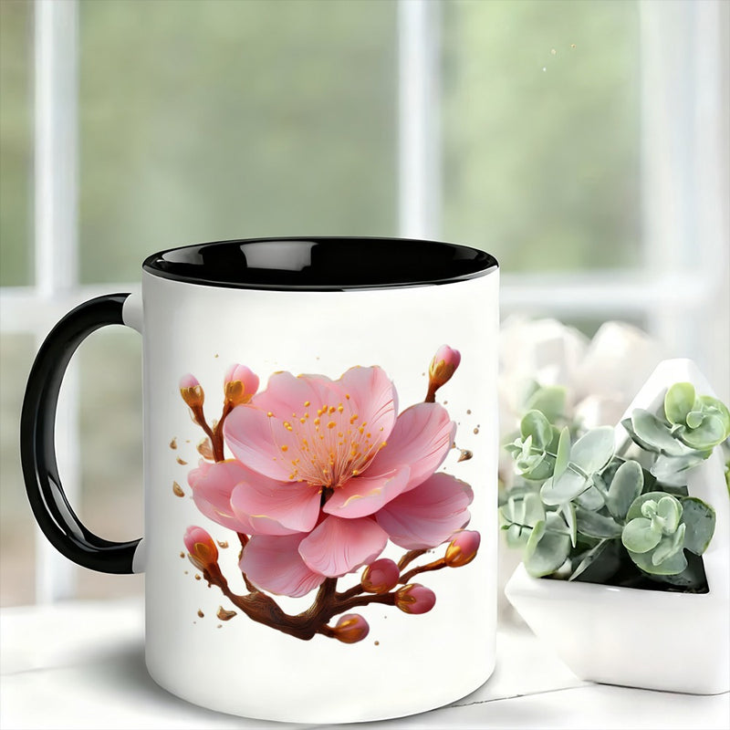 Tailorly Black Accent 11 oz Mug - a single coffee mug featuring an elegant ideal for home or office use this beautiful spring themed drinkware a