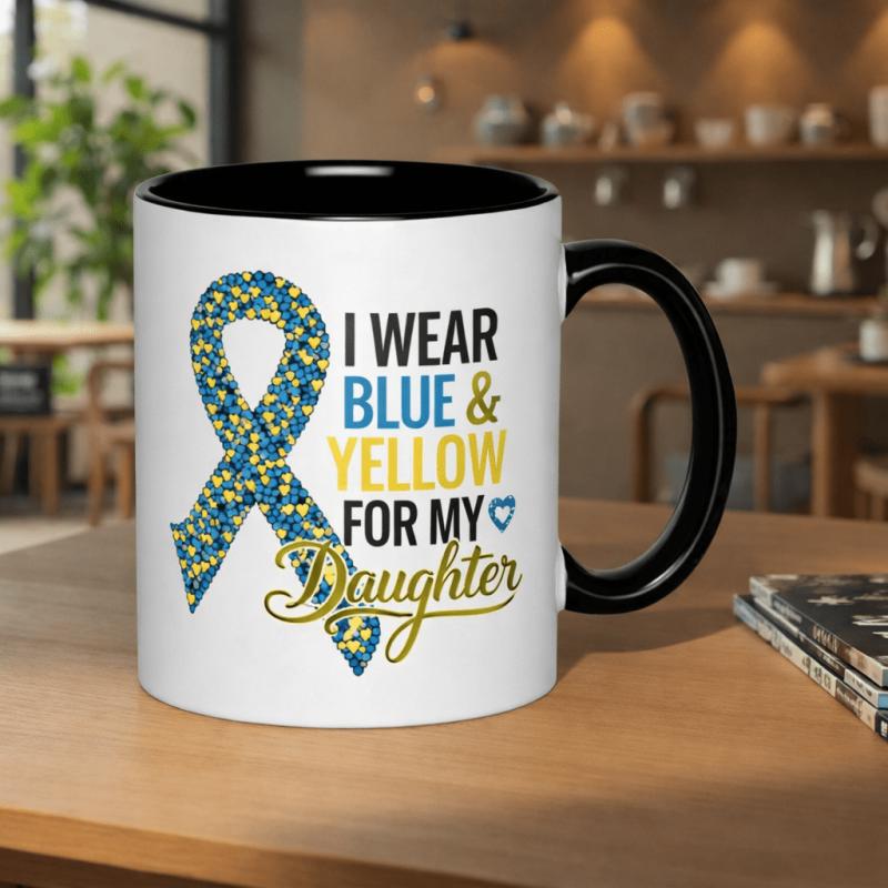Tailorly Black Accent 11 oz Mug - blue and yellow design