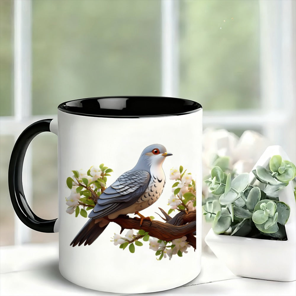 Tailorly Black Accent 11 oz Mug - bird on a flowering branch