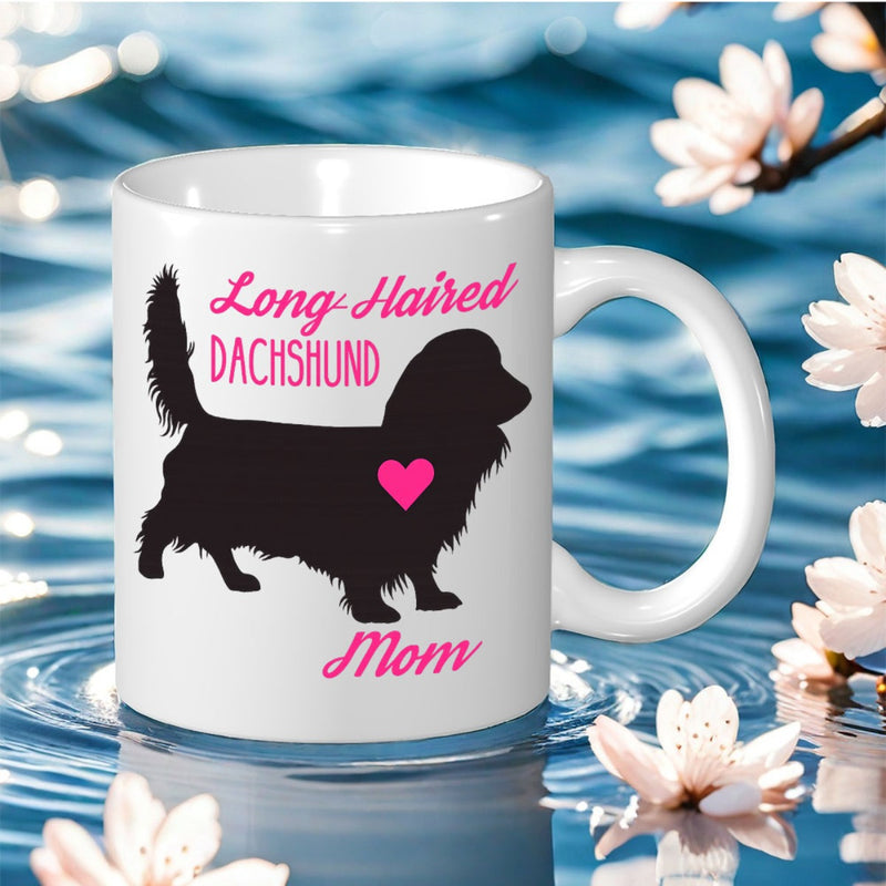 Tailorly White Ceramic 11 oz Mug - black dachshund silhouette