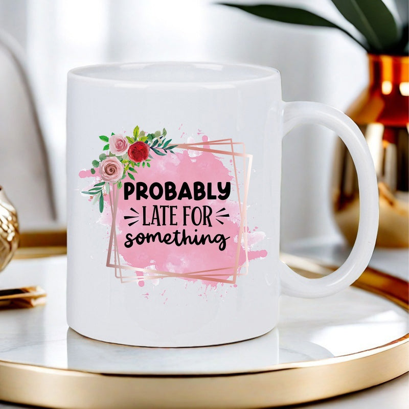 Tailorly White Ceramic 11 oz Mug - dandelion drawing