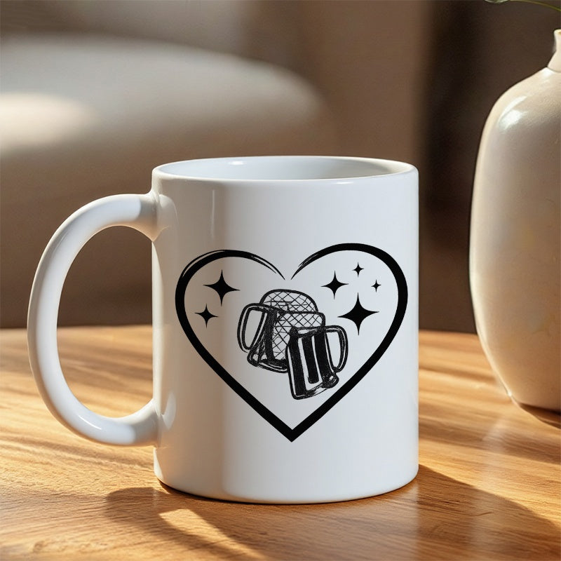 Tailorly White Ceramic 11 oz Mug - sports themed， beer themed