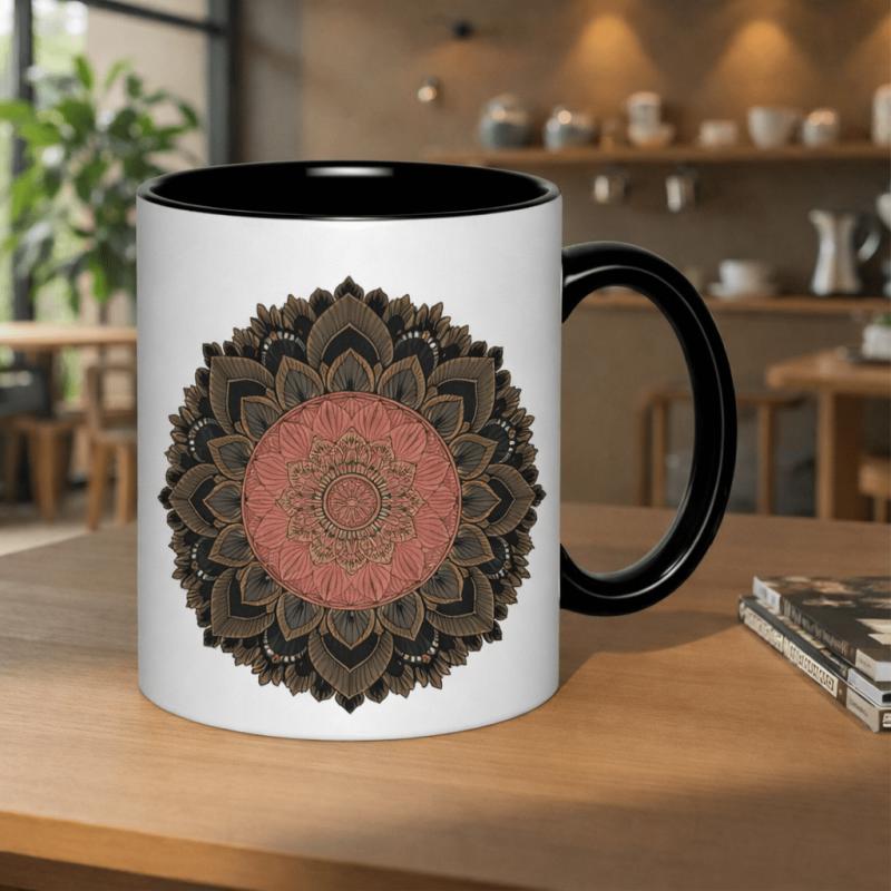 Tailorly Black Accent 11 oz Mug - natural colors and flower patterns