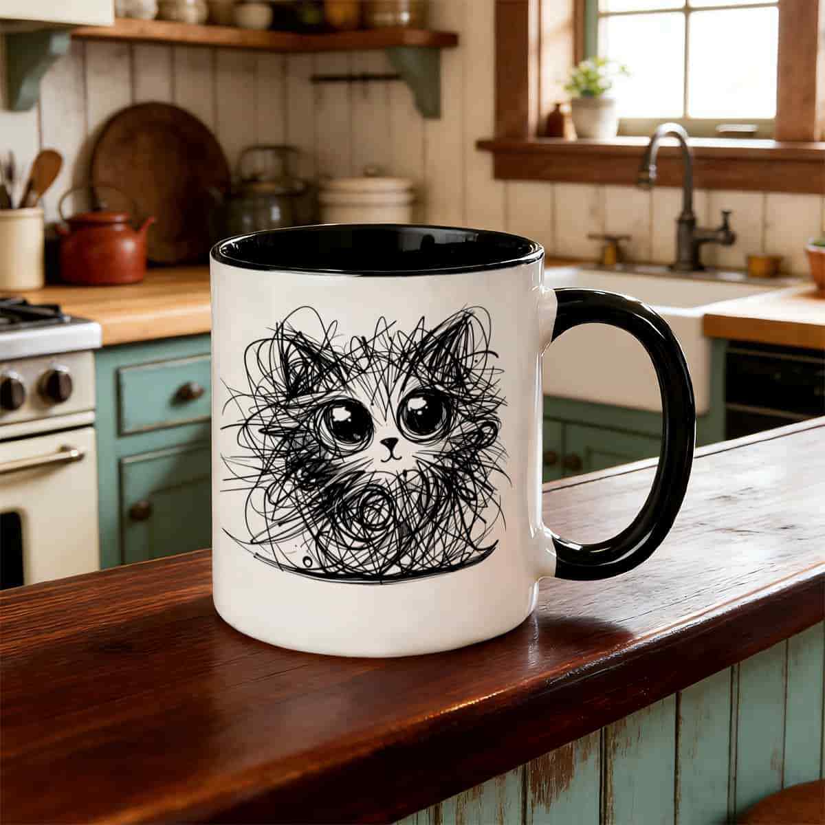 Tailorly Black Accent 11 oz Mug - quirky cat pattern
