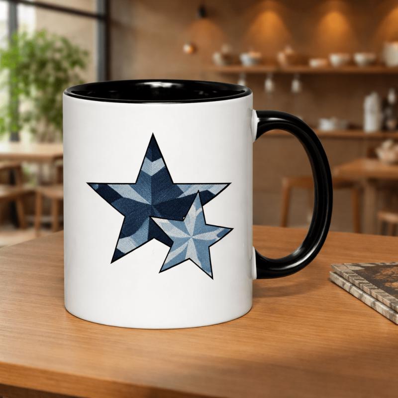 Tailorly Black Accent 11 oz Mug - denim stars symbol two tone 11oz printed ceramic mug coffee mug drinking cups gothic black handles birthday