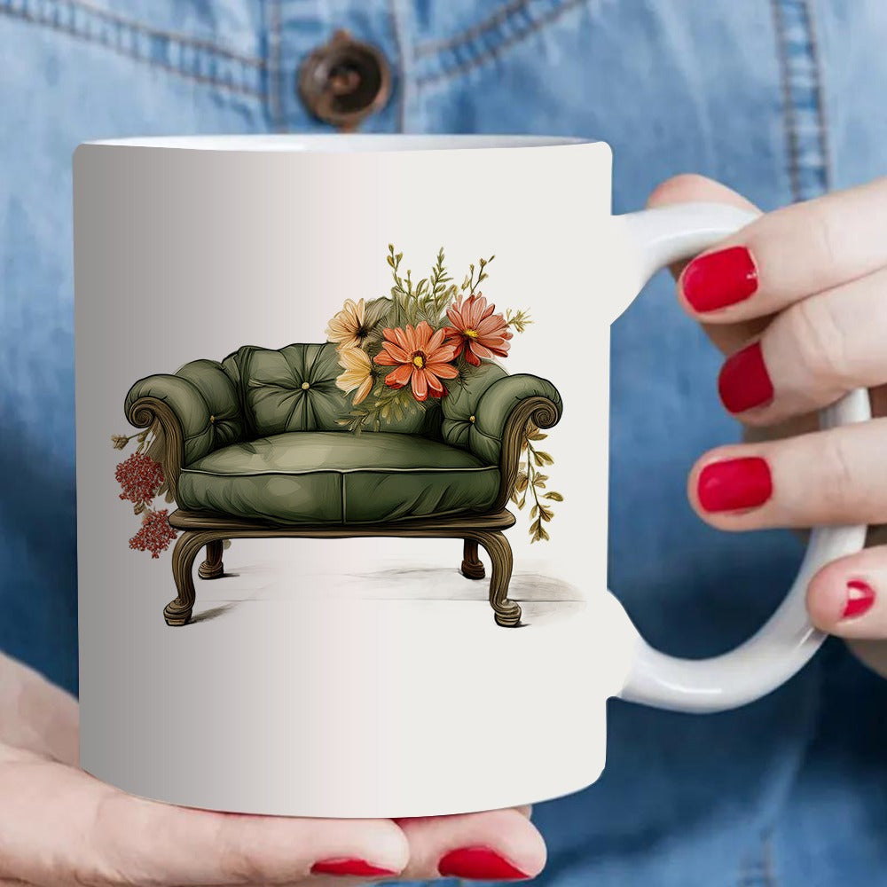 Tailorly White Ceramic 11 oz Mug - a single vintage mug featuring a ideal for home decoration this elegant cup is perfect for tea and coffee