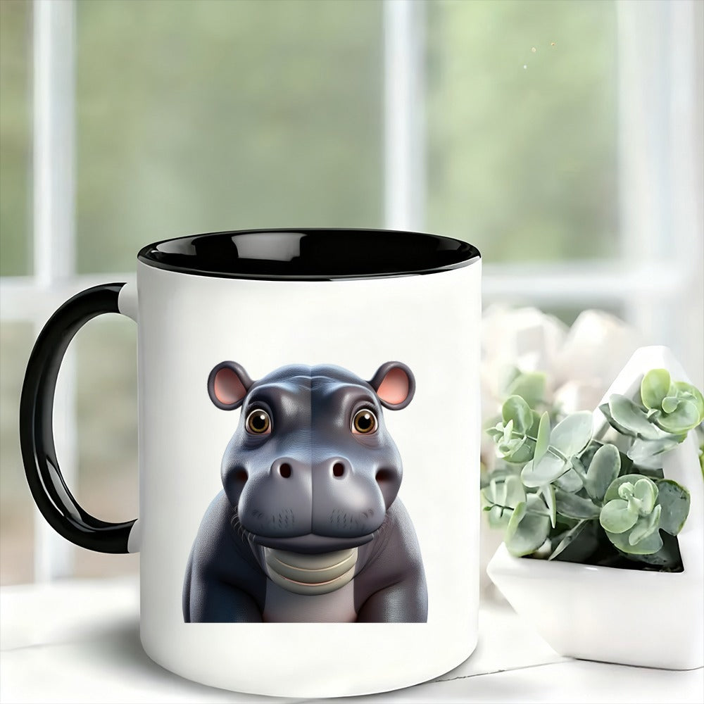 Tailorly Black Accent 11 oz Mug - cute hippo themed