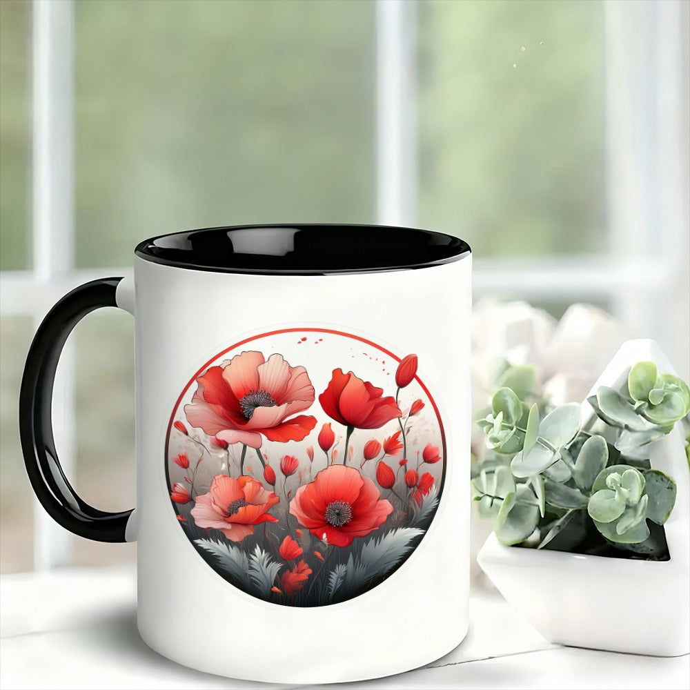 Tailorly Black Accent 11 oz Mug - red poppy