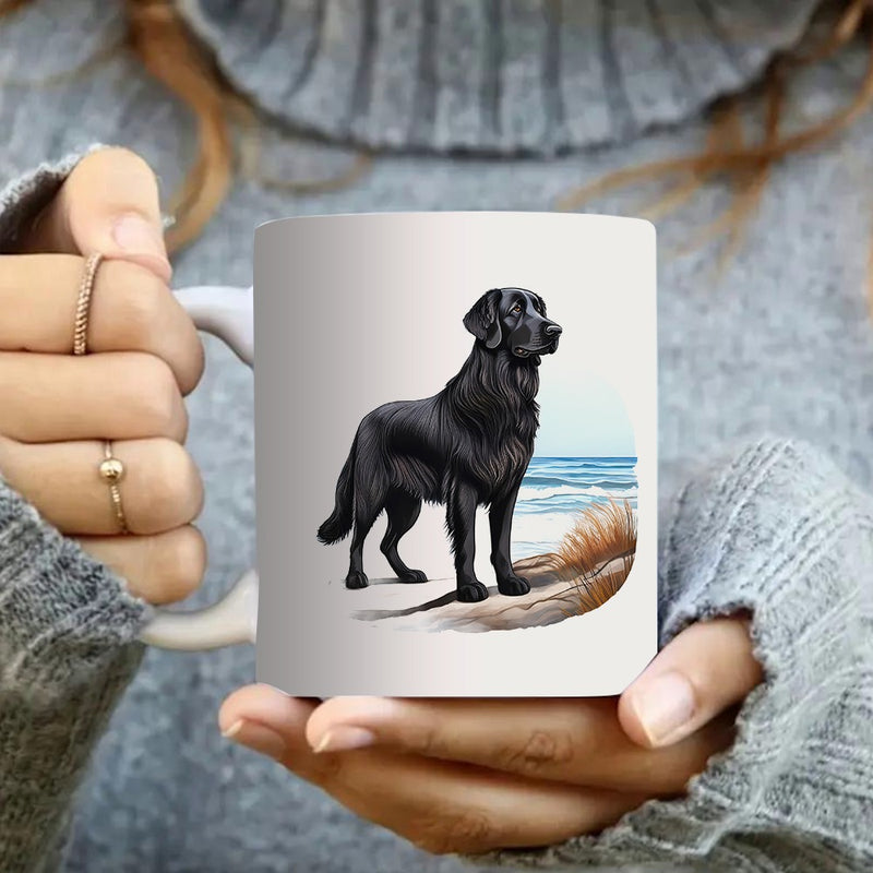 Tailorly White Ceramic 11 oz Mug - labrador and beach scene