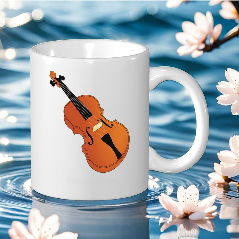 Tailorly White Ceramic 11 oz Mug - brown violin