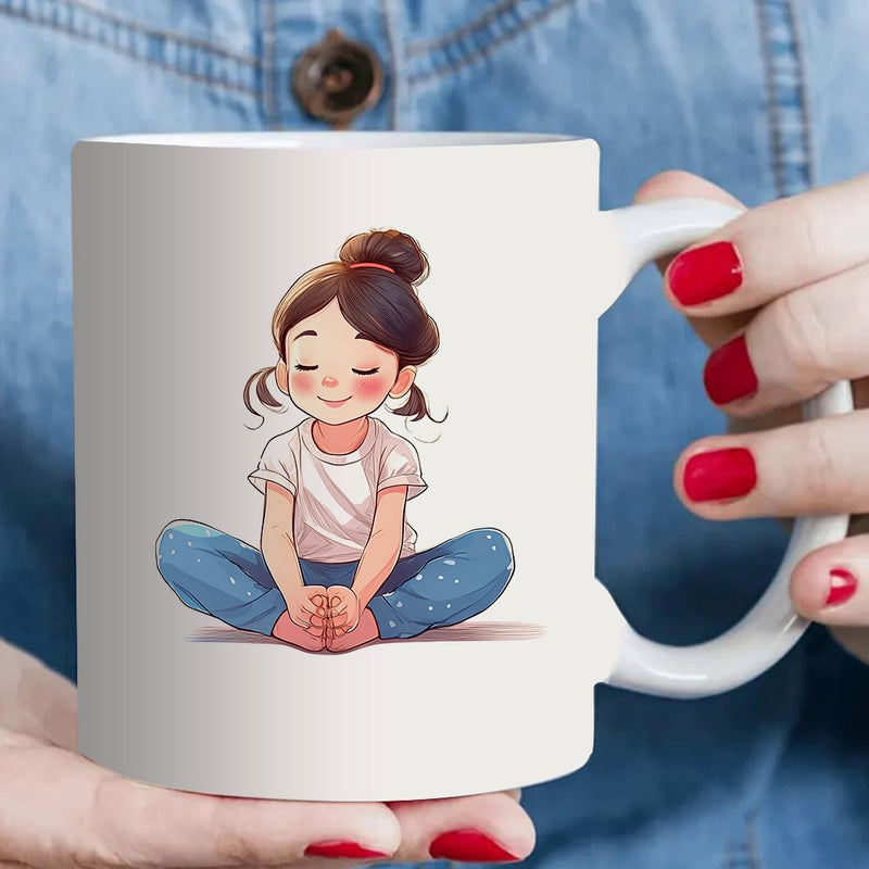Tailorly White Ceramic 11 oz Mug - girl in meditation