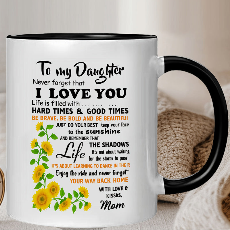 Tailorly Black Accent 11 oz Mug - family message sunflower design inspirational quote
