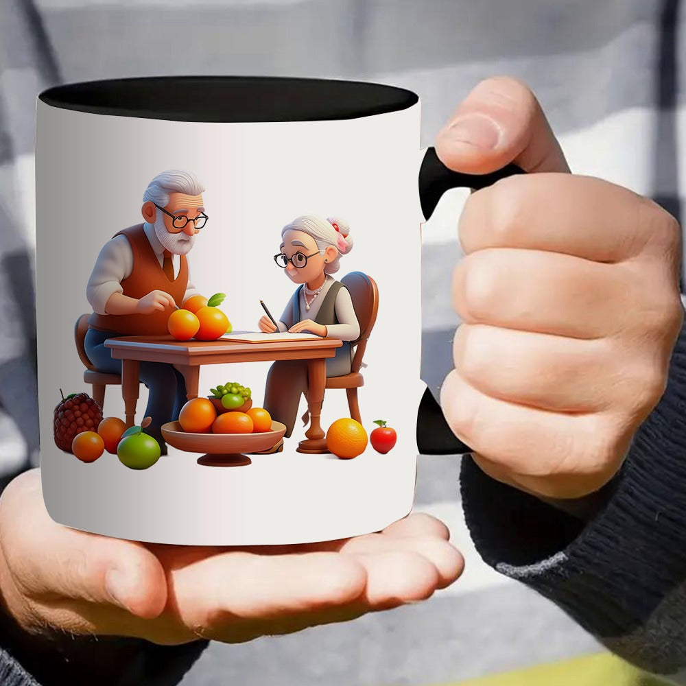 Tailorly Black Accent 11 oz Mug - a single mug designed for coffee featuring a scene of grandparents fruit at a cozy table ideal for everyday use