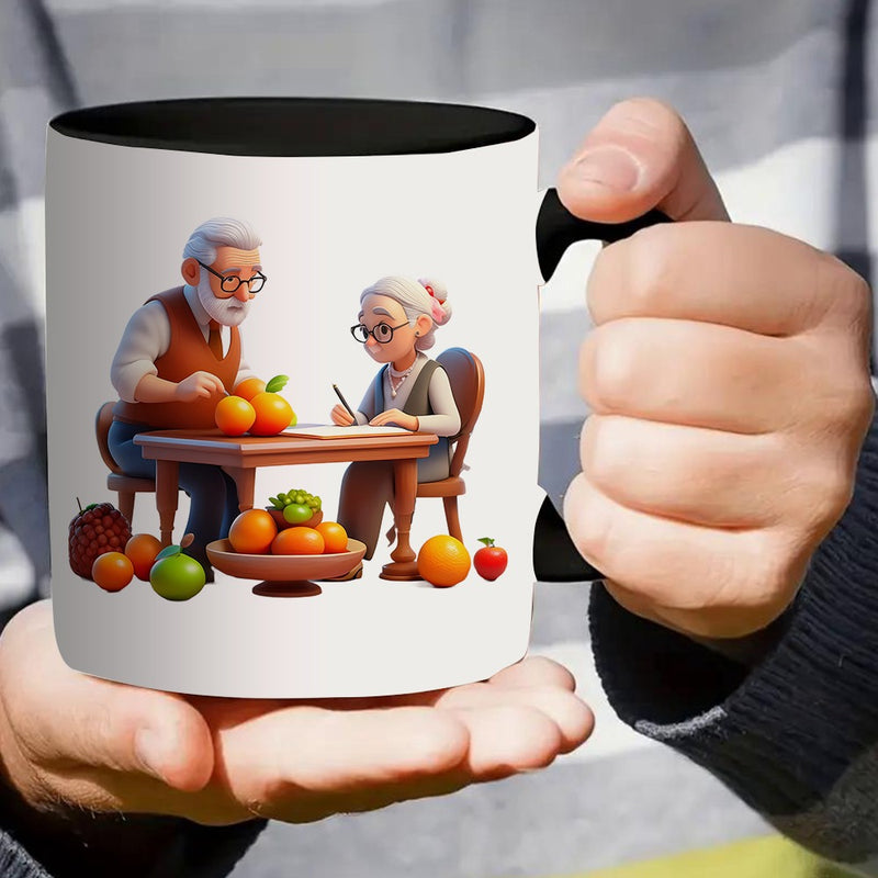 Tailorly Black Accent 11 oz Mug - a single mug designed for coffee featuring a scene of grandparents fruit at a cozy table ideal for everyday use