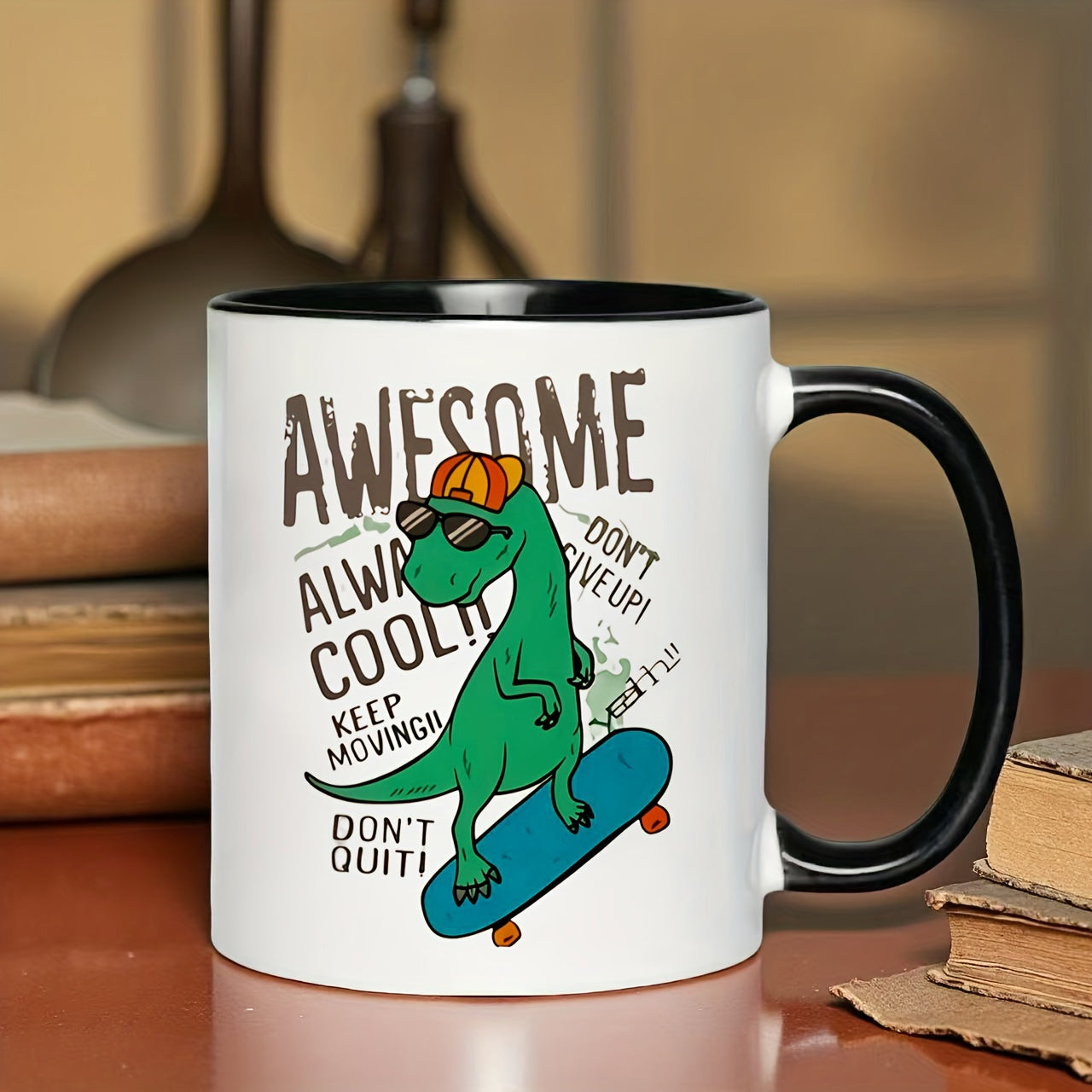 Tailorly Black Accent 11 oz Mug - terrifying dinosaurs fun cartoon