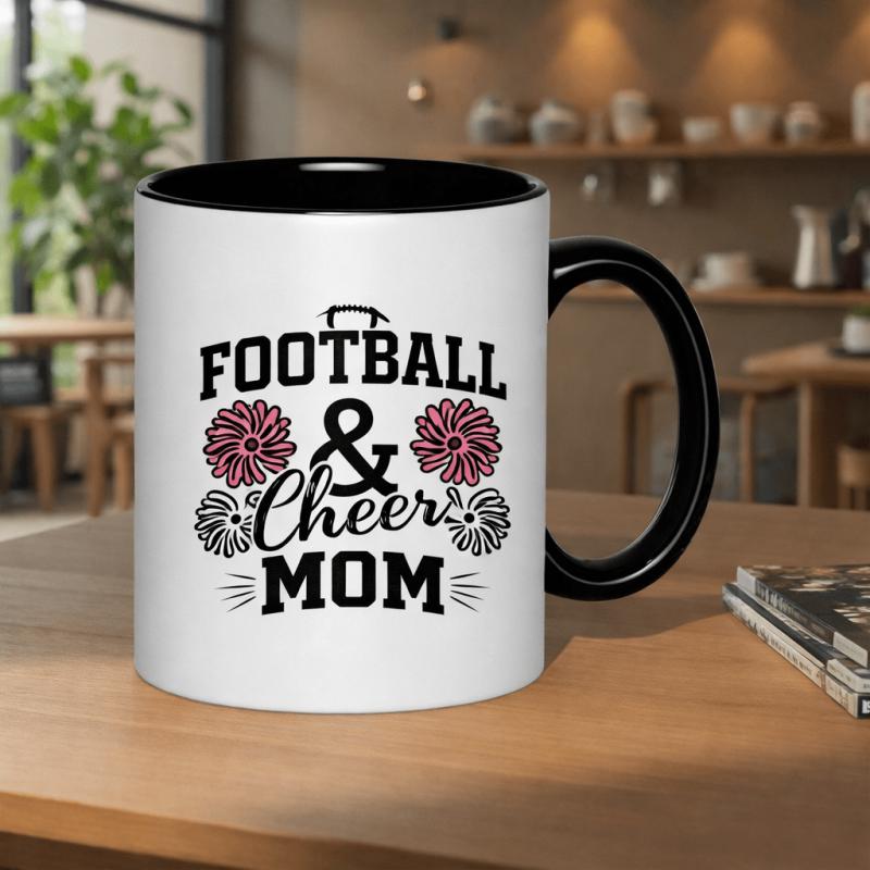 Tailorly Black Accent 11 oz Mug - football cheer mom text