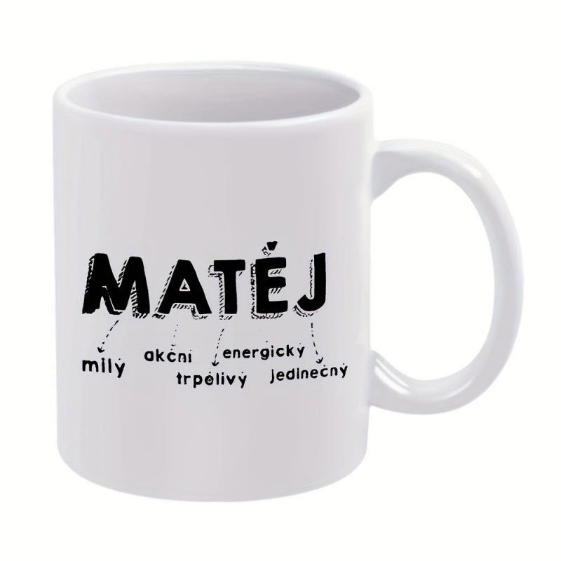 Tailorly White Ceramic 11 oz Mug - czech adjectives and face arrow design