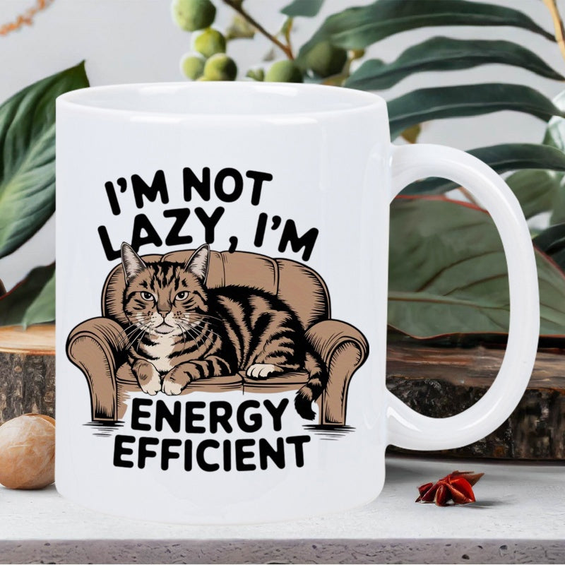 Tailorly White Ceramic 11 oz Mug - funny cat illustration