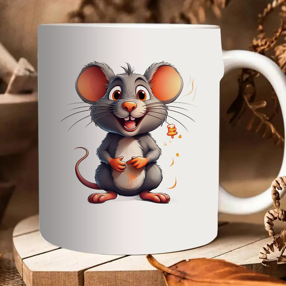 Tailorly White Ceramic 11 oz Mug - a single cute mouse themed