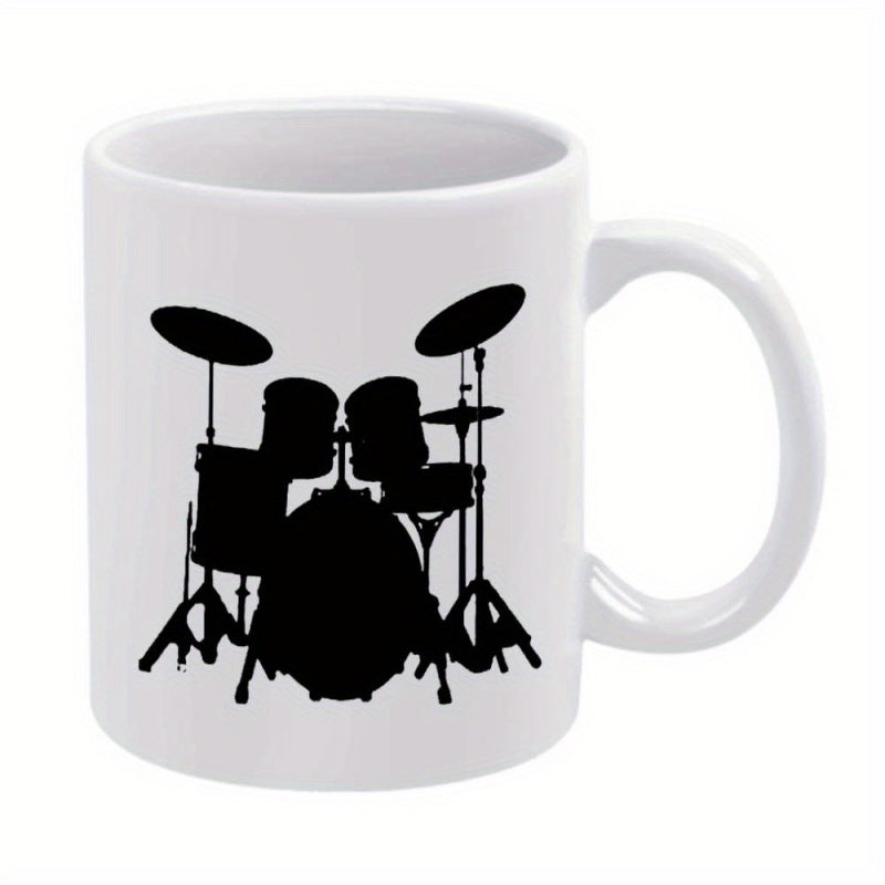 Tailorly White Ceramic 11 oz Mug - drum set silhouette