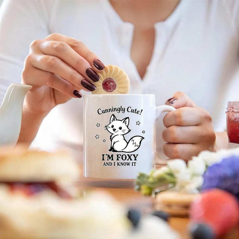 Tailorly White Ceramic 11 oz Mug - cute fox design