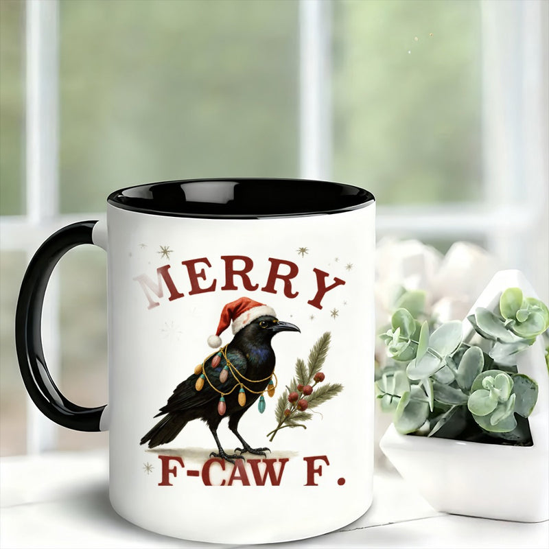 Tailorly Black Accent 11 oz Mug - christmas design with a santa hat and lights