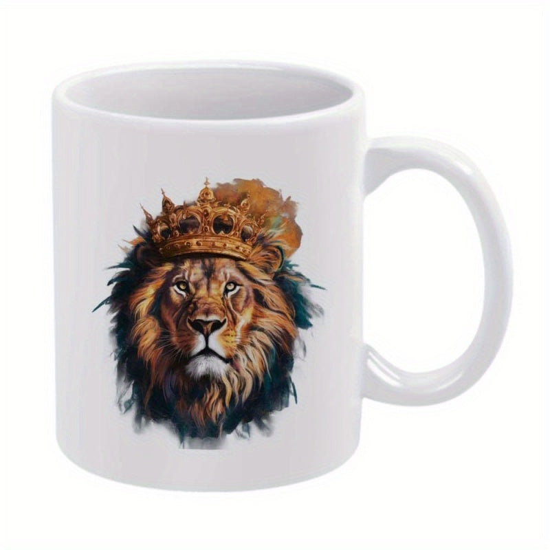 Tailorly White Ceramic 11 oz Mug - a lion cartoon