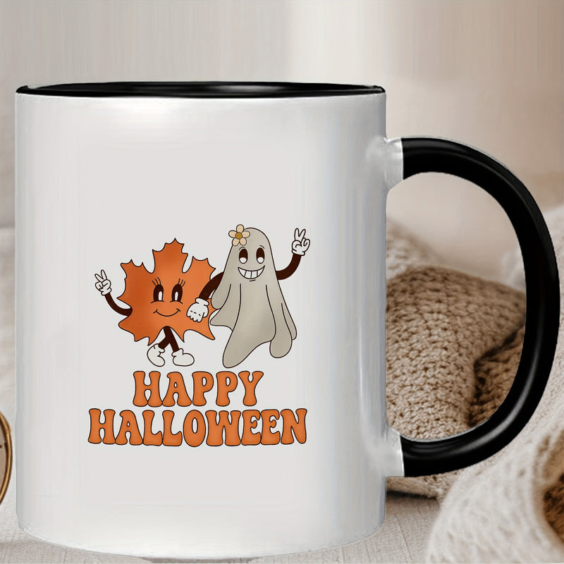 Tailorly Black Accent 11 oz Mug - happy halloween， leaf patterns