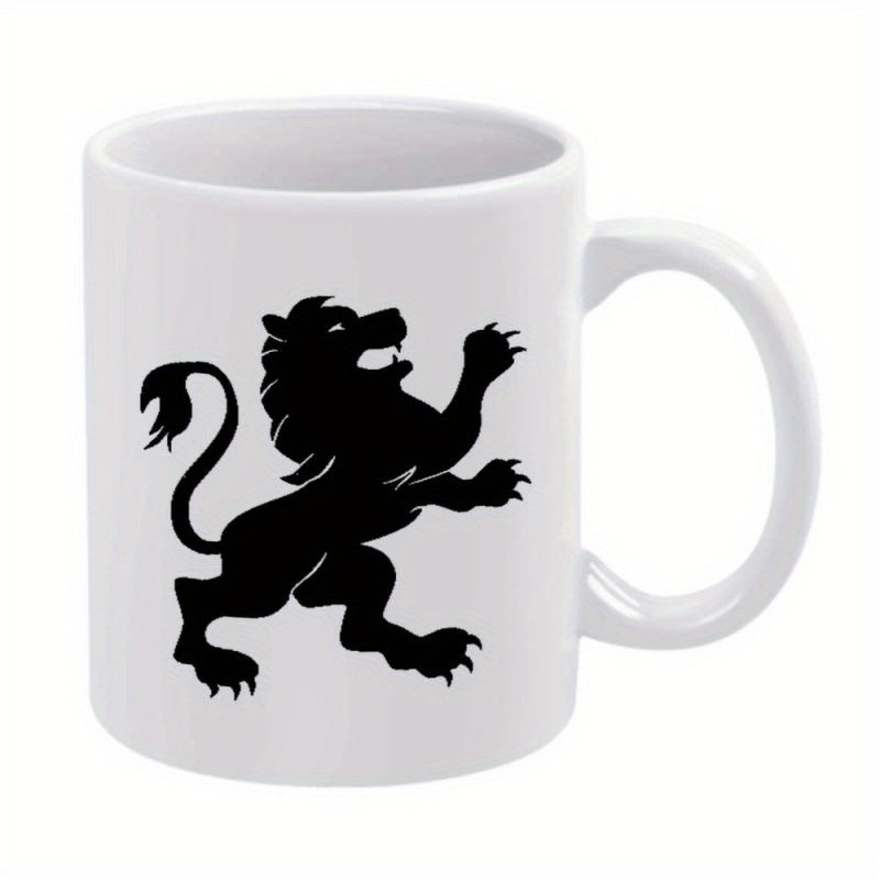 Tailorly White Ceramic 11 oz Mug - lion silhouette with head and paw print design