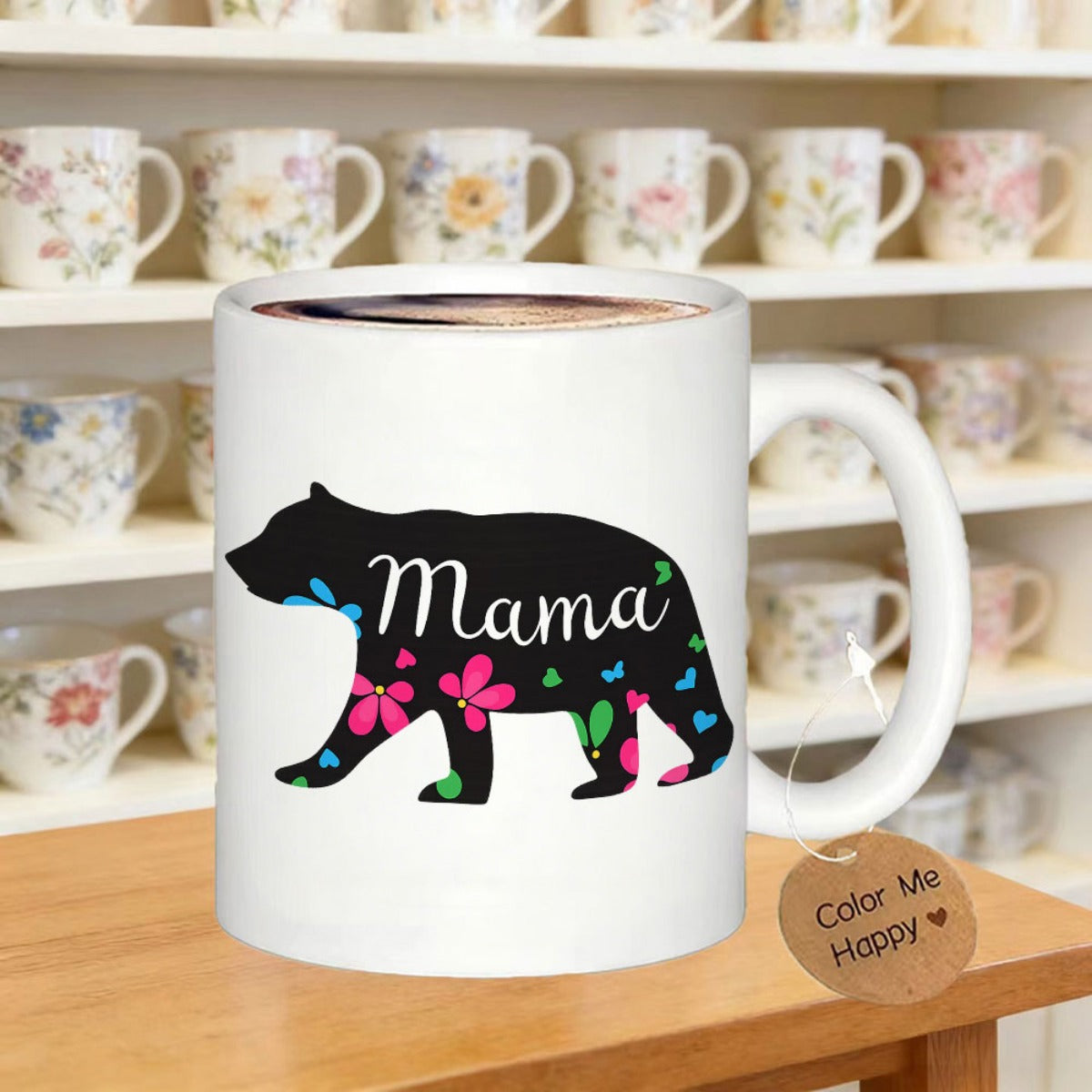 Tailorly White Ceramic 11 oz Mug - mama text and vibrant floral logo