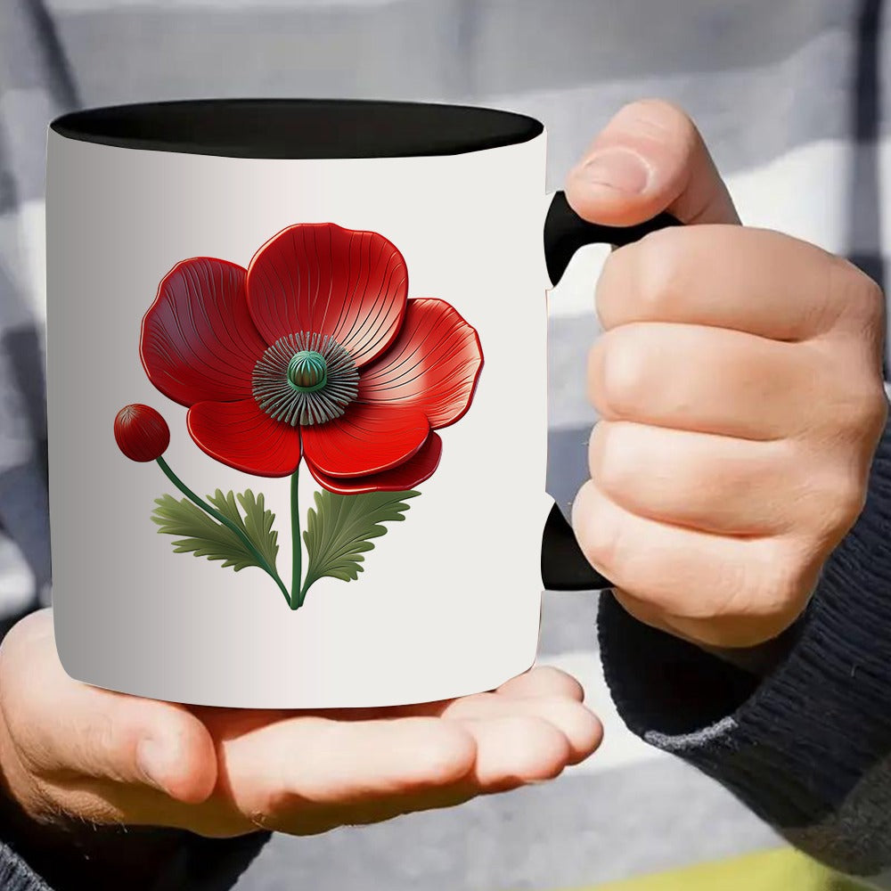 Tailorly Black Accent 11 oz Mug - red poppy