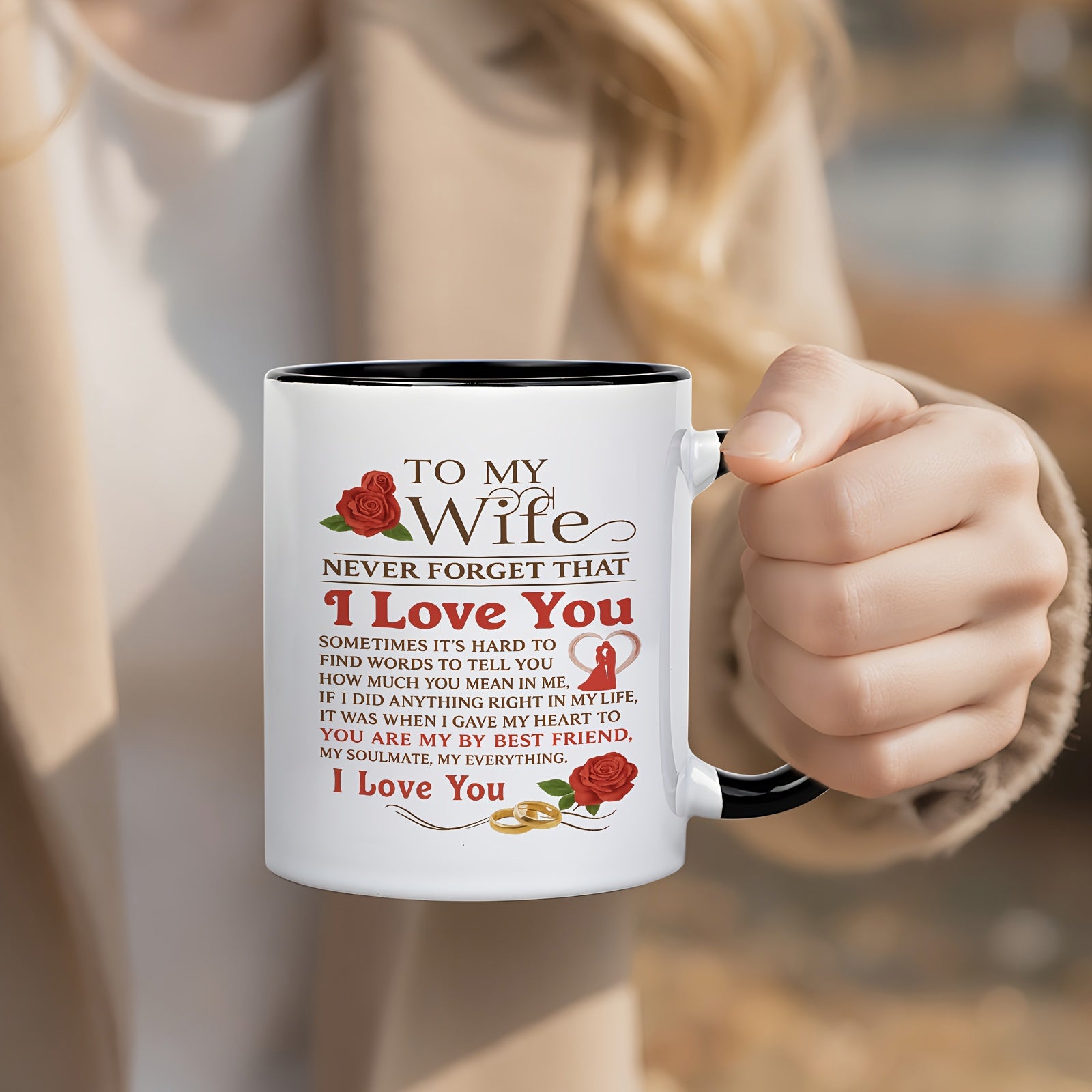 Tailorly Black Accent 11 oz Mug - a romantic message， perfect gift for your wife on anniversary