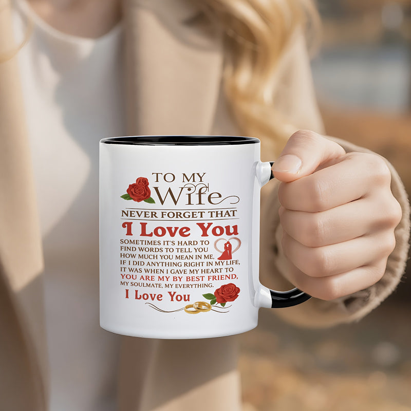 Tailorly Black Accent 11 oz Mug - a romantic message， perfect gift for your wife on anniversary