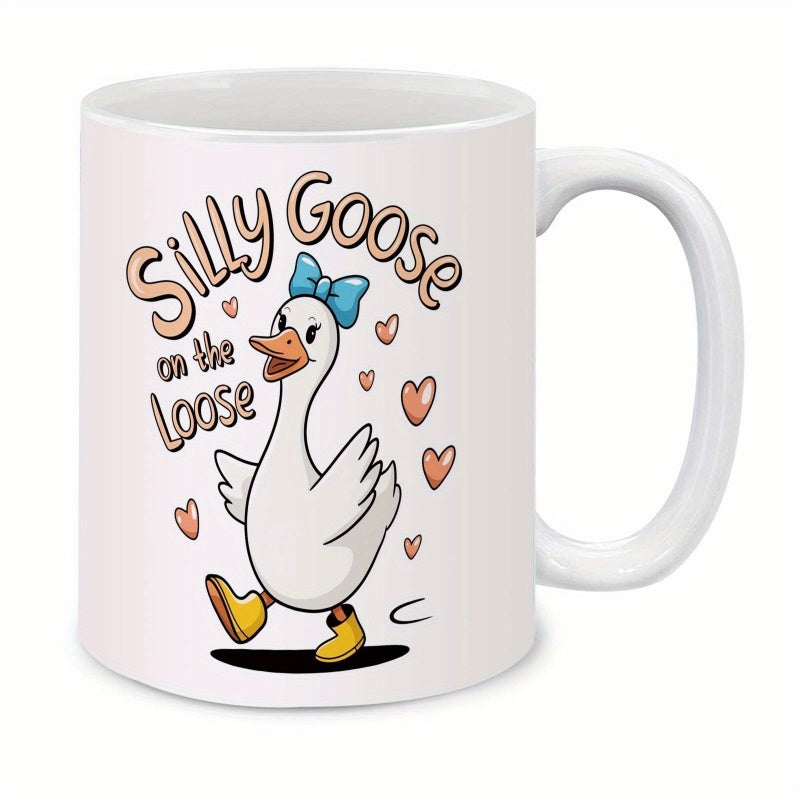 Tailorly White Ceramic 11 oz Mug - funny goose with silly text and hearts