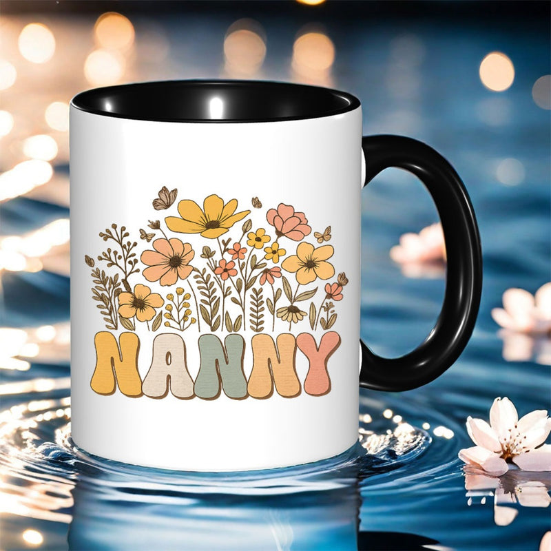 Tailorly Black Accent 11 oz Mug - vibrant nanny lettering
