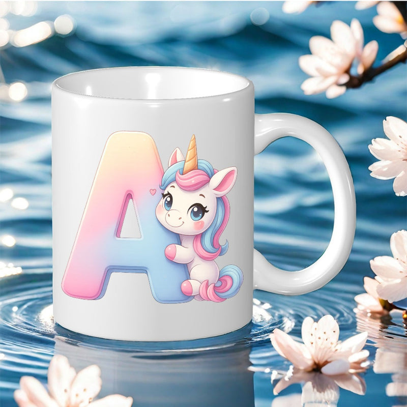 Tailorly White Ceramic 11 oz Mug - cute unicorn with white magical gradient