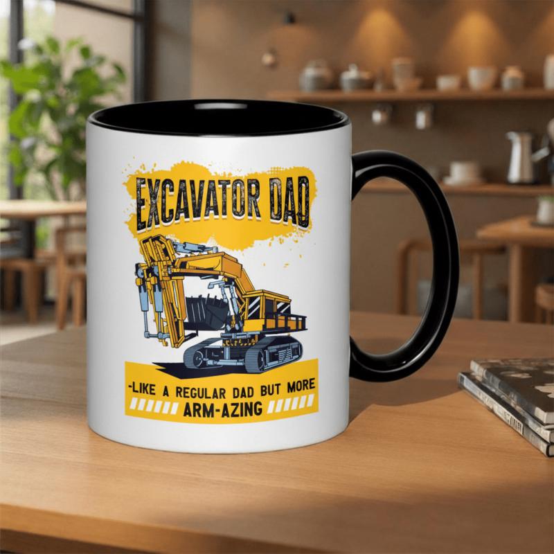 Tailorly Black Accent 11 oz Mug - excavator dad like a regular dad but more arm text