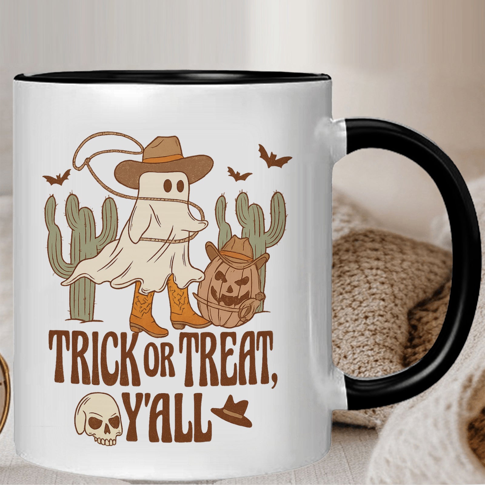 Tailorly Black Accent 11 oz Mug - trick or treat text