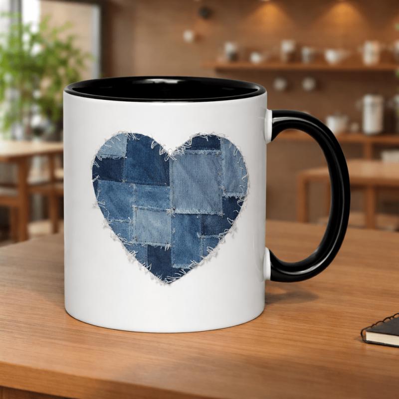 Tailorly Black Accent 11 oz Mug - denim with frayed edges and stitching details 11oz printed ceramic ceramic coffee cup premium ceramic mug