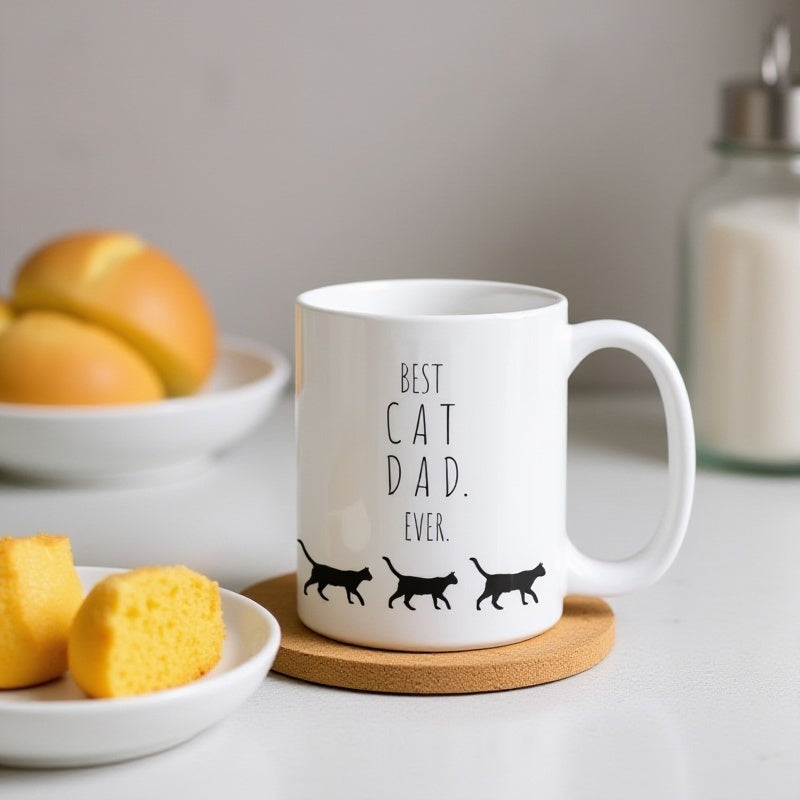 Tailorly White Ceramic 11 oz Mug - funny design for cat dads