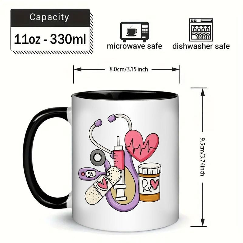 Tailorly Black Accent 11 oz Mug - nurse theme with stethoscope and ekg heartbeat design