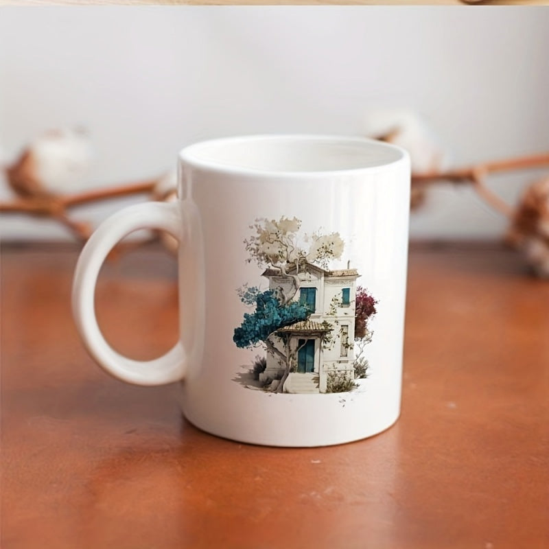 Tailorly White Ceramic 11 oz Mug - tree with a roof