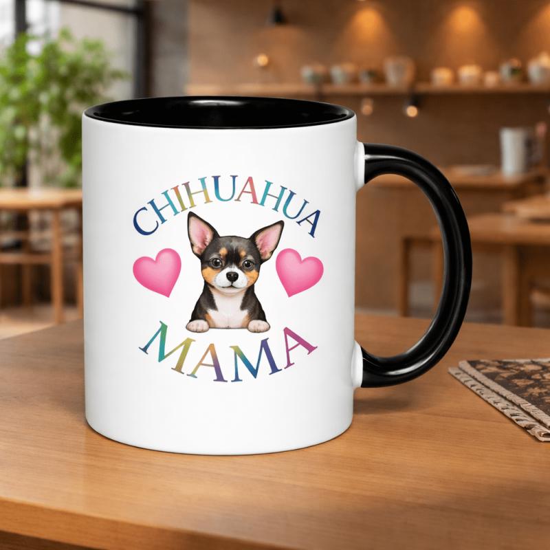 Tailorly Black Accent 11 oz Mug - chihuahua with adorable dogs and hearts