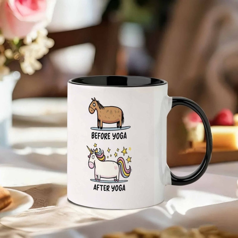 Tailorly Black Accent 11 oz Mug - one ceramic cup suitable for daily use christmas birthdays and anniversaries this 11oz mug features before yoga a