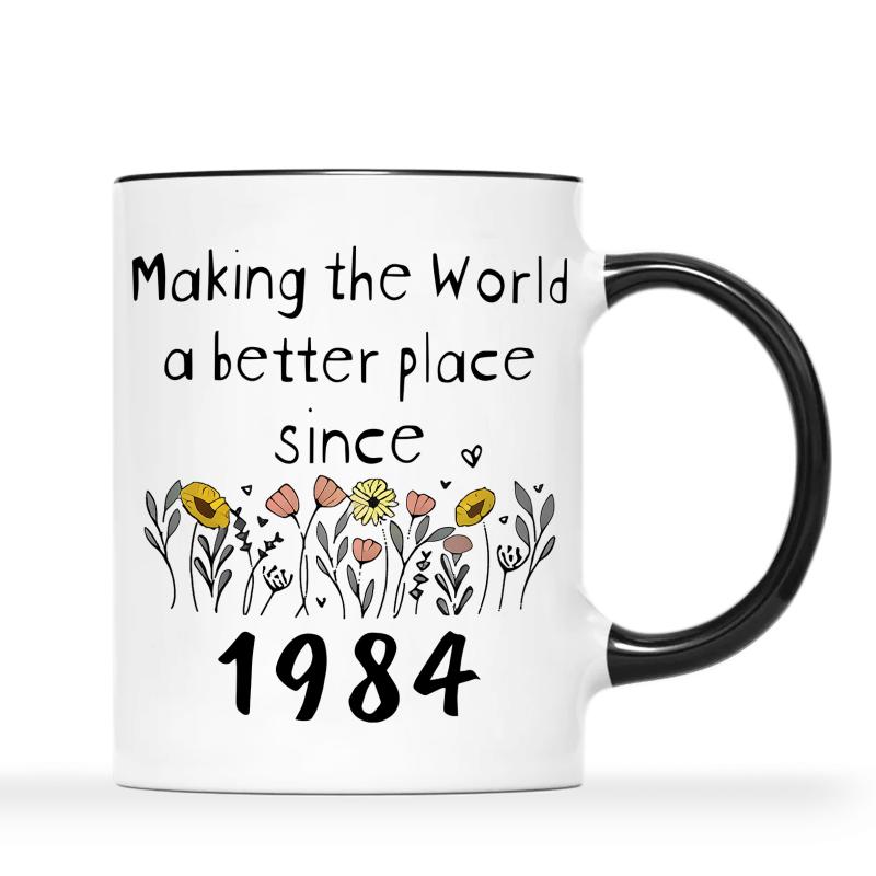 Tailorly Black Accent 11 oz Mug - making the world a better place with floral illustrations