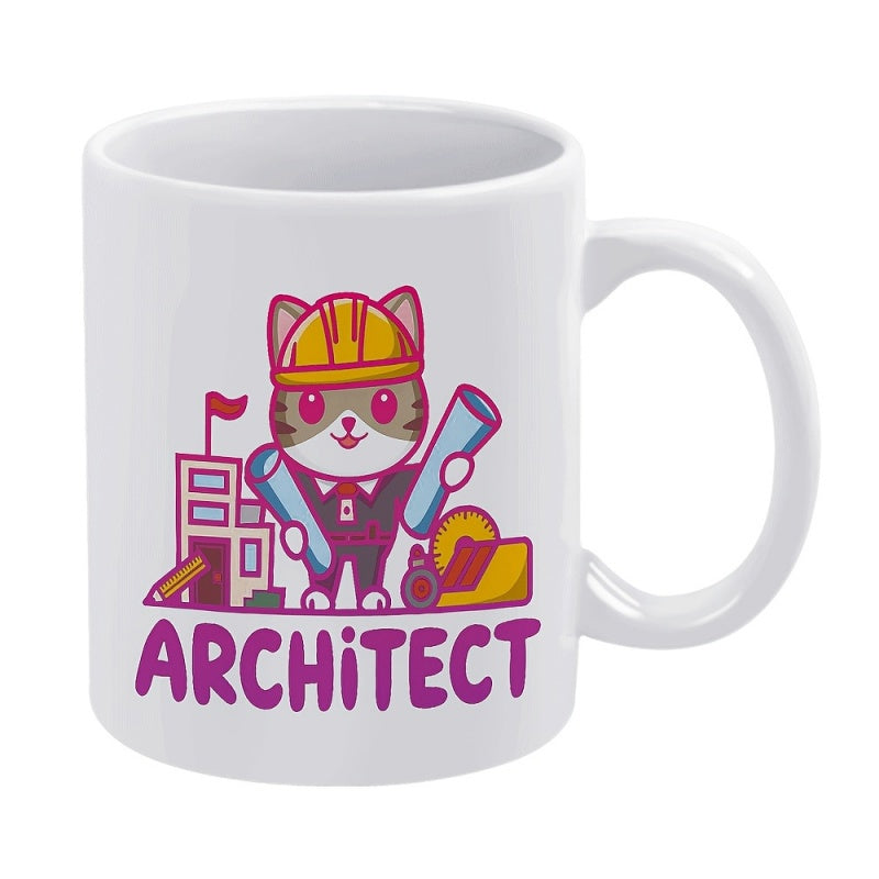 Tailorly White Ceramic 11 oz Mug - buildings and tools