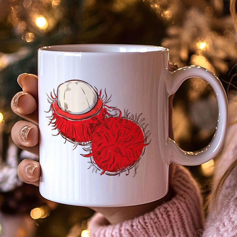 Tailorly White Ceramic 11 oz Mug - hand drawn fruit illustration