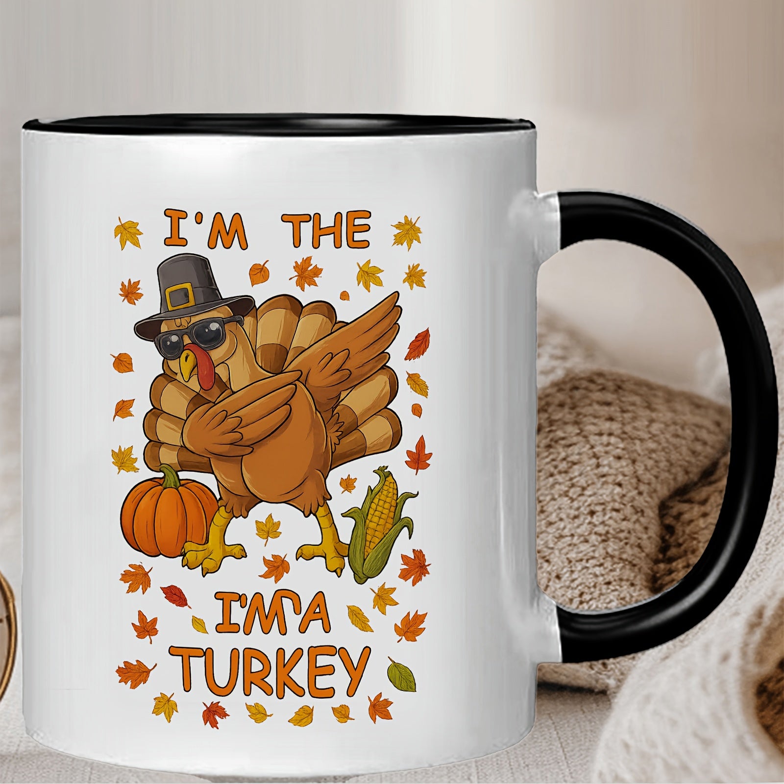 Tailorly Black Accent 11 oz Mug - thanksgiving turkey festive design