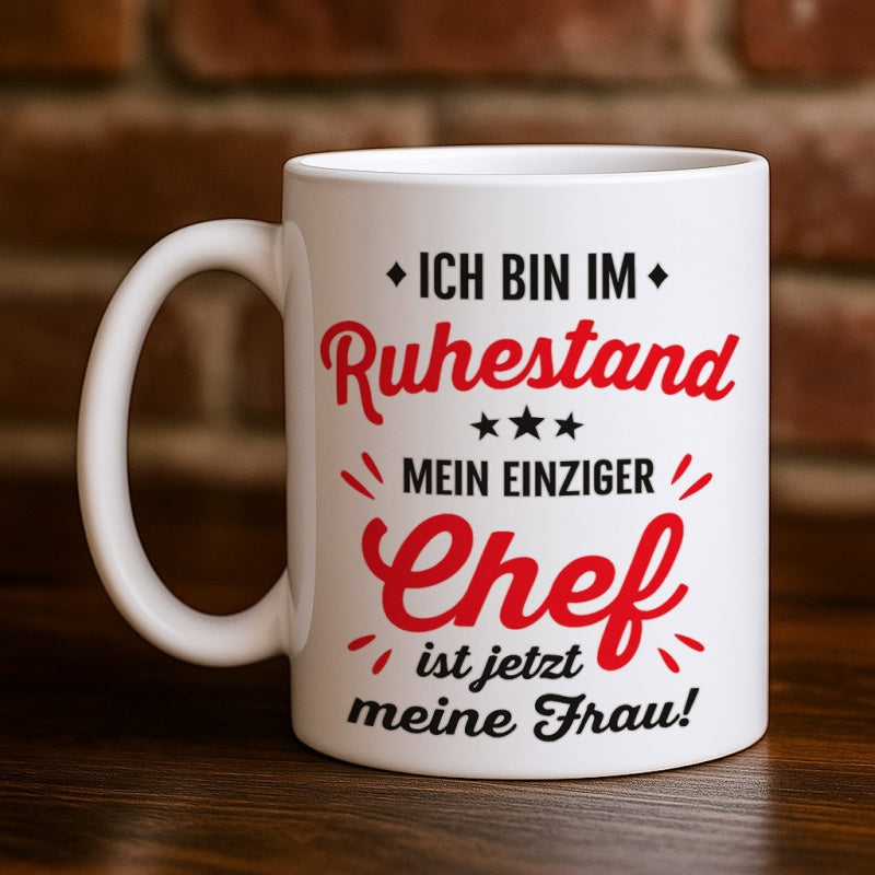 Tailorly White Ceramic 11 oz Mug - I am retired now boss is my wife text