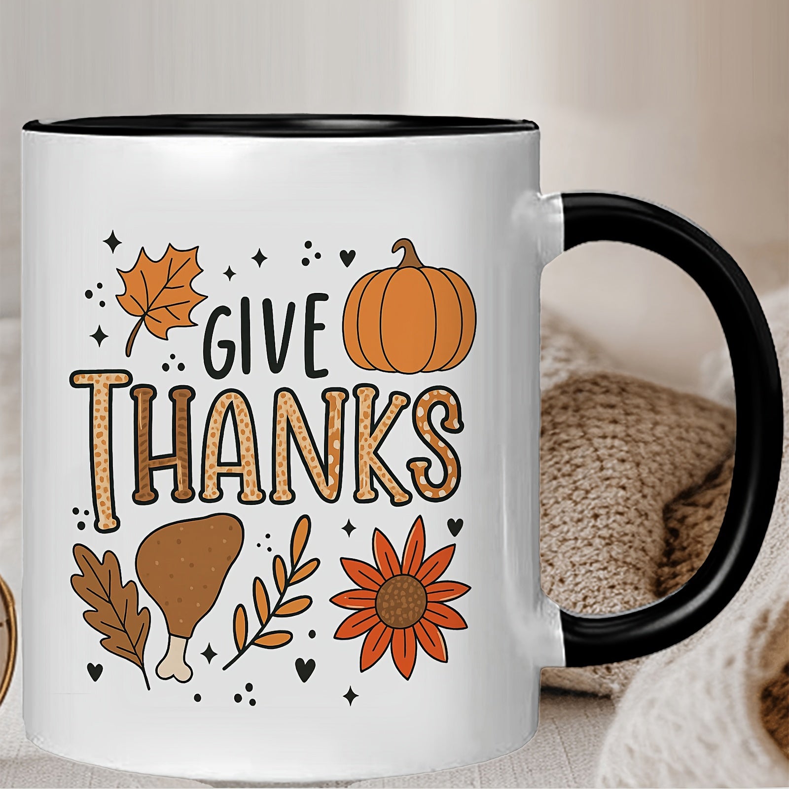 Tailorly Black Accent 11 oz Mug - pumpkin turkey sunflower